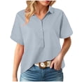 thumbnail image 1 of YDFCWXW Womens Button Down Shirt Casual Short Sleeve V Neck Collared Work Blouse Top Light Blue, L, 1 of 7