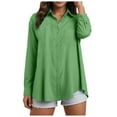 thumbnail image 1 of YDFCWXW Womens Button Down Shirts Cotton Dressy Shirts Long Sleeve Work Blouses Collared Tops Tunics with Pocket Light Green, XXL, 1 of 8