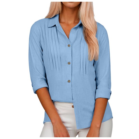 YDFCWXW Womens Button Down Shirts Long Sleeve Dress Shirt Textured Collared Work Blouse Dressy Casual Tops Blue, XXL