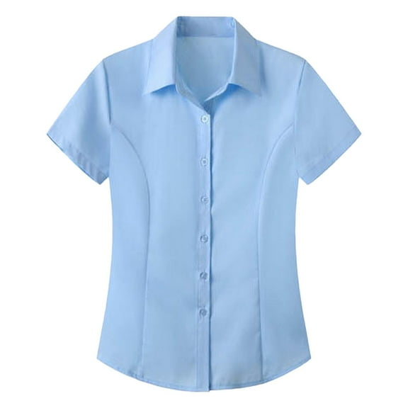 YDFCWXW Womens Button Down Shirts for Women Short Sleeve Stretch Business Office Formal Work Blouses Tops Light Blue, S
