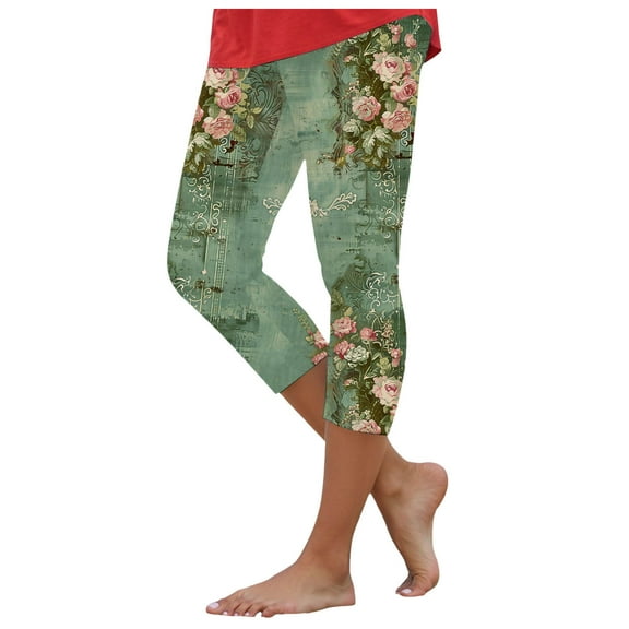 YDFCWXW Womens Capri Leggings Butterfly Printed High Waisted Legging Stretchy Athletic Gym Tights Cropped Yoga Pants Light Green, M