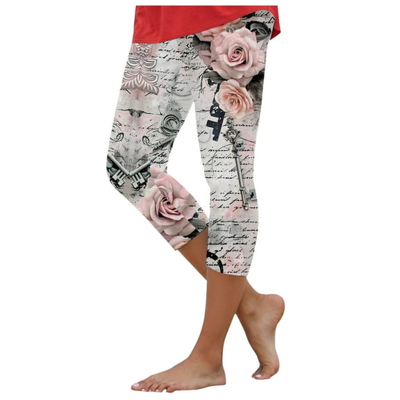 YDFCWXW Womens Capri Leggings Butterfly Printed High Waisted Legging Stretchy Athletic Gym Tights Cropped Yoga Pants Light Pink, L