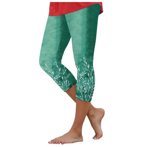 YDFCWXW Womens Capri Leggings Butterfly Printed High Waisted Legging Stretchy Athletic Gym Tights Cropped Yoga Pants Mint Green, XL