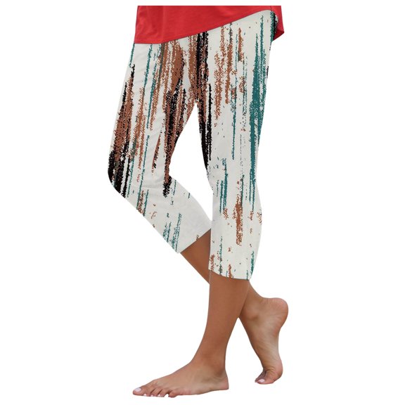 YDFCWXW Womens Capris Leggings for Summer Casual Printed High Waisted Tummy Control Tights Stretchy for Yoga & Beach, Outdoor Khaki, XL