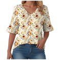 thumbnail image 1 of YDFCWXW Womens Casual 3/4 Sleeve T-Shirts Sexy V Neck Loose Fit Tunic Tops Cute Basic Tees Blouses Pullover Tops Beige, S, 1 of 6