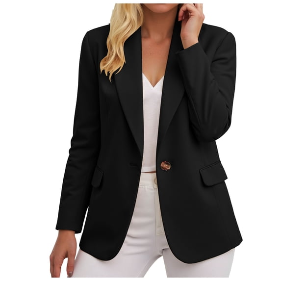 YDFCWXW Womens Casual Blazer Jacket Long Sleeve Open Front Work Office Blazer Lapel Button Jacket Black, M