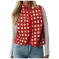 thumbnail image 1 of YDFCWXW Womens Checkered Sherpa Vest Sleeveless Winter Fleece Jacket High Neck Zip Up Plaid Gilet with Pocket Red, M, 1 of 8