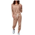 thumbnail image 1 of YDFCWXW Womens Clothes Set 2 Piece Sweatsuits Crewneck Pullover Tops with Sweatpants Outfits Jogger Sets Khaki, XXL, 1 of 5