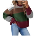 thumbnail image 1 of YDFCWXW Womens Color Block Cropped Sweaters 2025 Winter Trendy Casual Oversized Y2k Going Out Striped Pullover Tops (Coffee, L), 1 of 5