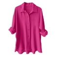 thumbnail image 1 of YDFCWXW Womens Cotton Linen Button Down Shirts Long Sleeve Oversized Blouses Work Tops Hot Pink, L, 1 of 5