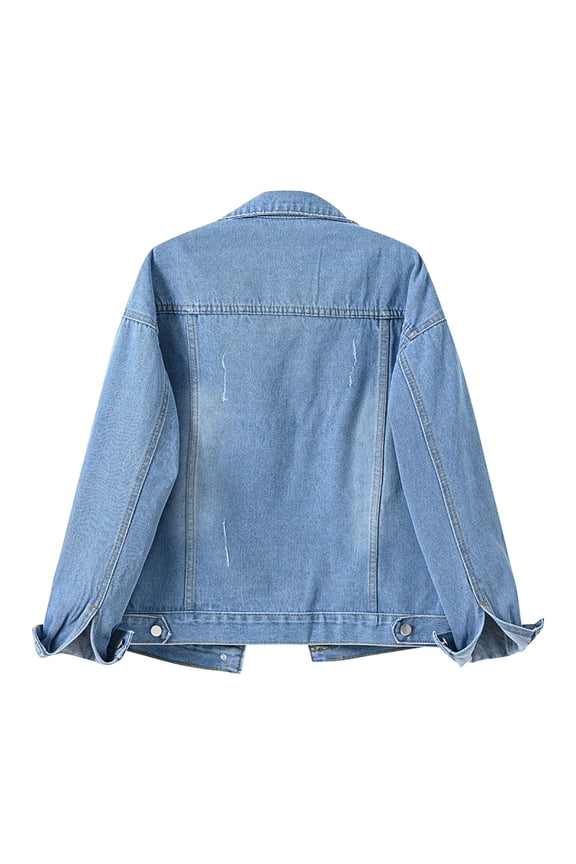 Womens Denim Jackets Distressed Ripped Long Sleeve Jean Jacket Coats for Fall and Winter Light Blue, S