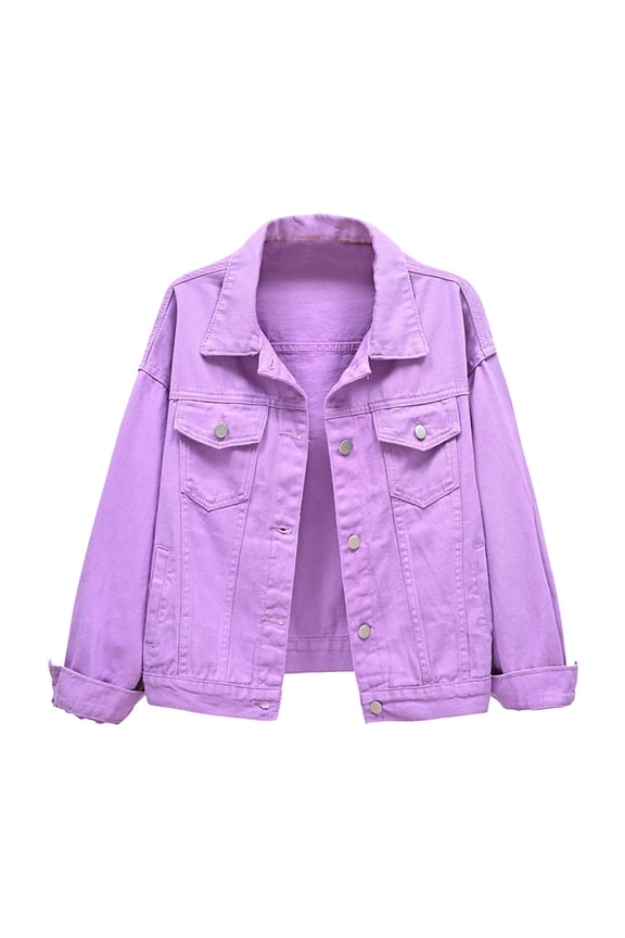 Womens Denim Jackets Distressed Ripped Long Sleeve Jean Jacket Coats for Fall and Winter Purple, S