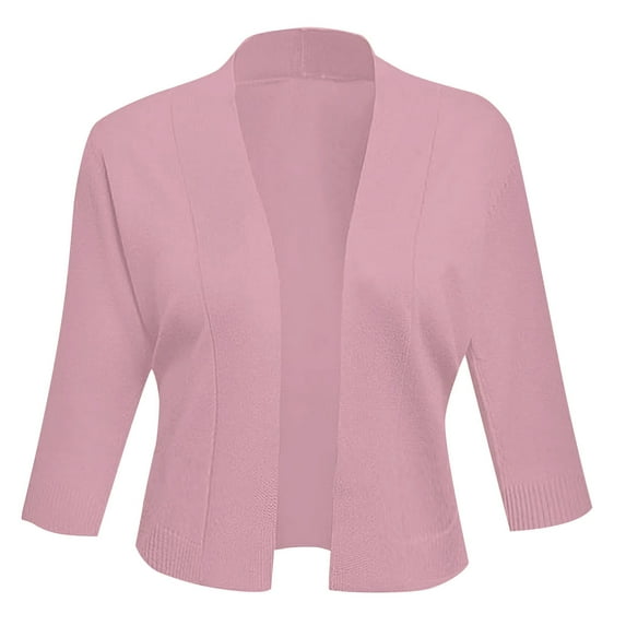 YDFCWXW Womens Fall Cropped Cardigans Sweaters 3/4 Sleeve Open Front Short Shrugs RD2, M