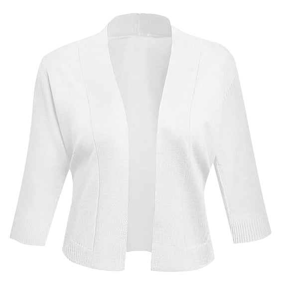YDFCWXW Womens Fall Cropped Cardigans Sweaters 3/4 Sleeve Open Front Short Shrugs White, XL