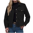 thumbnail image 1 of YDFCWXW Womens Fashion Cropped Corduroy Shackets Button Down Jackets Tops Fall Trendy Long Sleeve Shirts Black, S, 1 of 5