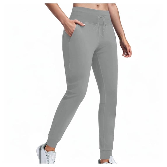 YDFCWXW Womens Fleece Lined Athletic Joggers High Waisted Winter Warm Thermal Sweatpants Workout Lounge Yoga Pants with Pockets Light Gray, L