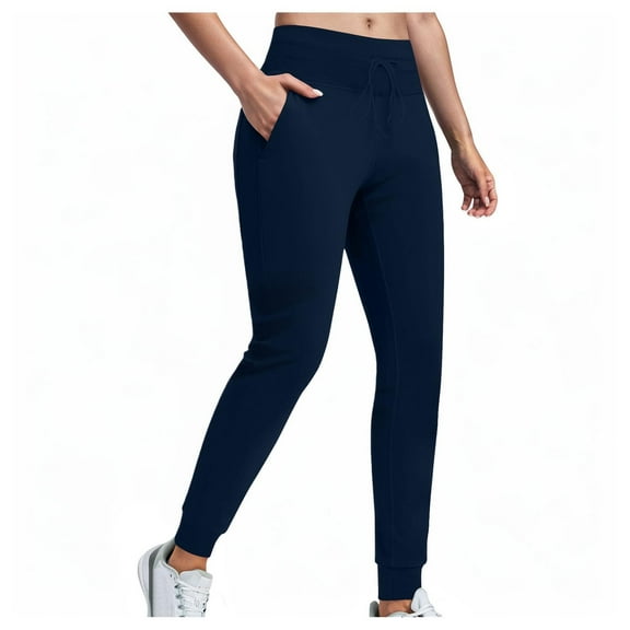 YDFCWXW Womens Fleece Lined Athletic Joggers High Waisted Winter Warm Thermal Sweatpants Workout Lounge Yoga Pants with Pockets Navy, M