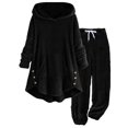 thumbnail image 1 of YDFCWXW Womens Fuzzy Sherpa 2 Piece Outfits Fleece Hoodies with Pants Pajama Set Loungewear Sleepwear Sweatsuits Black, S, 1 of 5