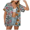 thumbnail image 1 of YDFCWXW Womens Halloween Shirt Button Down Halloween Graphics Print V Neck Short Sleeve Top (Grey, L), 1 of 7