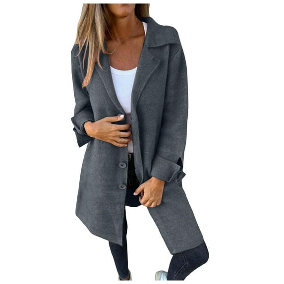 YDFCWXW Womens Jackets Casual Single Hooded Jacket Lapel Neck Long Sleeve Solid Color Blazers for Women 2025 Grey, S