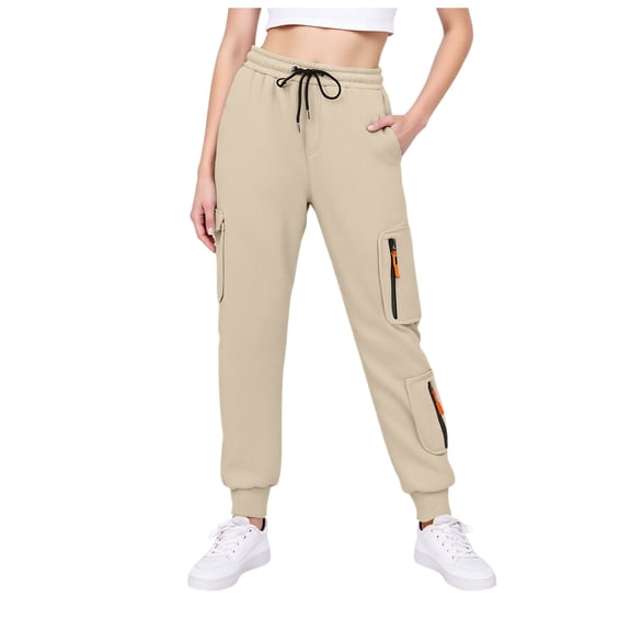 YDFCWXW Womens Joggers Pants with Pockets Lightweight Outdoor Elastic High Waisted Cargo Pants Soft Y2k Workout Sweatpants (Beige, M)