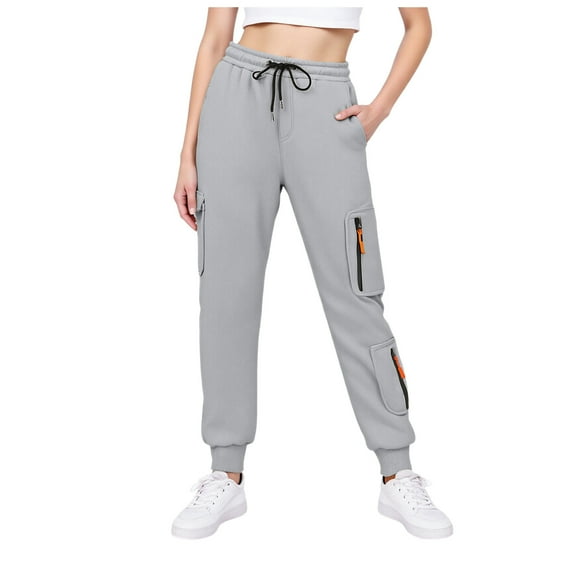 YDFCWXW Womens Joggers Pants with Pockets Lightweight Outdoor Elastic High Waisted Cargo Pants Soft Y2k Workout Sweatpants (Light Gray, L)
