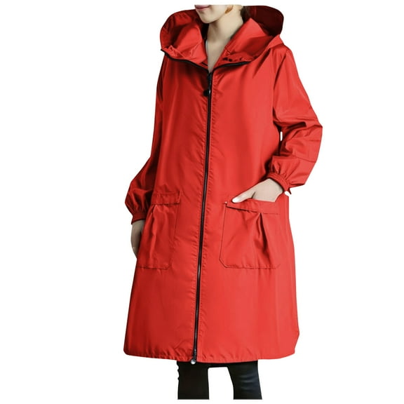 YDFCWXW Womens Long Raincoats Waterproof Lightweight Hooded Windbreaker Packable Knee Length Outdoor Rain Jacket with Pockets , XL
