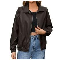 YDFCWXW Womens Oversized Leather Jackets Faux Casual Zip Up Trendy Bomber Motorcycle Jacket with Pockets Coffee, L