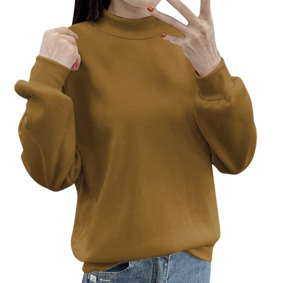 YDFCWXW Womens Oversized Sweatshirt Long Sleeve Solid Color Crew Neck Shirts Plus Size Pullover Fall Thermal Tops (Brown, L)