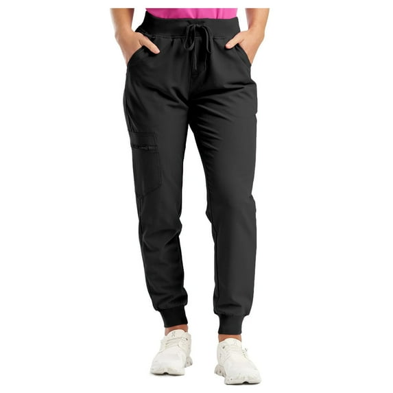 YDFCWXW Womens Scrub Pants - Soft Stretch Yoga Style with Pockets, Slim Drawstring Jogger Scrubs Black, XXL