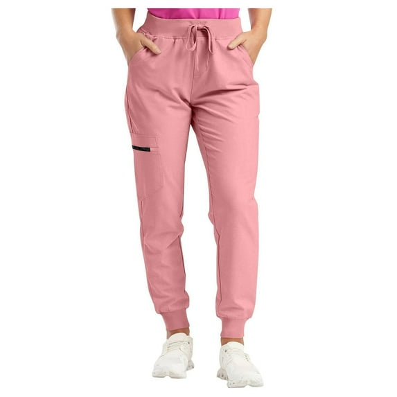YDFCWXW Womens Scrub Pants - Soft Stretch Yoga Style with Pockets, Slim Drawstring Jogger Scrubs Pink, M