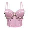 thumbnail image 1 of YDFCWXW Womens Sexy Bustier Glitter Rhinestone Gem Chain Corset Top Spaghetti Strap Party Crop Top Corset Bra Vest Y2k Top Red, 38C, 1 of 7