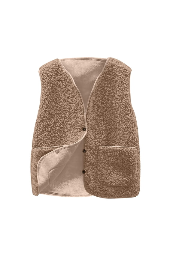 Womens Sherpa Vest Casual Warm Fuzzy Faux Shearling Vest Sleeveless Fleece Jacket Pockets Teddy Coat Gilet for Winter Fashion (Khaki, S)