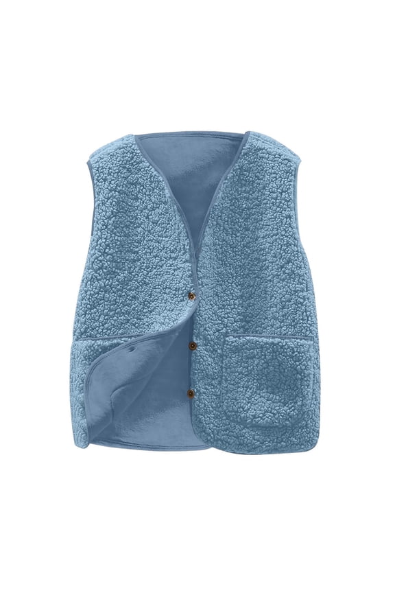 Womens Sherpa Vest Casual Warm Fuzzy Faux Shearling Vest Sleeveless Fleece Jacket Pockets Teddy Coat Gilet for Winter Fashion (Light Blue, S)