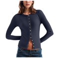 thumbnail image 1 of YDFCWXW Womens Slim Fitted Cardigan Long Sleeve Y2K Ribbed Tops Button Down Shirts Navy, XL, 1 of 6