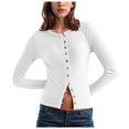 thumbnail image 1 of YDFCWXW Womens Slim Fitted Cardigan Long Sleeve Y2K Ribbed Tops Button Down Shirts White, XL, 1 of 6