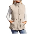 thumbnail image 1 of YDFCWXW Womens Stand Collar Sleeveless Vest, with Button Drawstring Waist Jackets Cotton Coat, Women Thermal Zip Up Winter Outerwear Khaki, S, 1 of 9