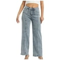 thumbnail image 1 of YDFCWXW Womens Stretch Wide Leg Jeans High Waist Seam Front Tummy Control Straight Leg Jeans Bootcut Baggy Denim Pants Blue, M, 1 of 9