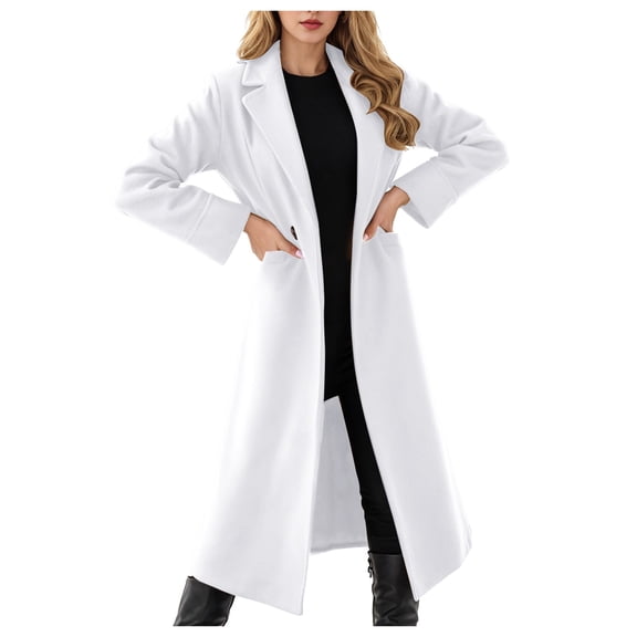 YDFCWXW Womens Trench Coat Winter Lapel Double Long Pea Coat Casual Work Office Overcoat with Pocket White, XXL