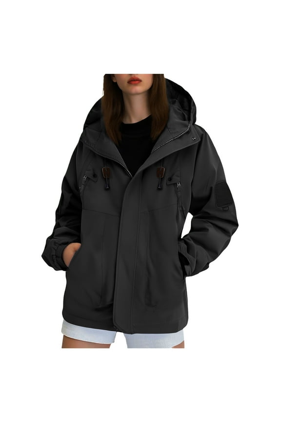 Womens Waterproof Rain jacket with Hood Lightweight Windbreaker Raincoat Shell for Camping Hiking (Black, 3XL)