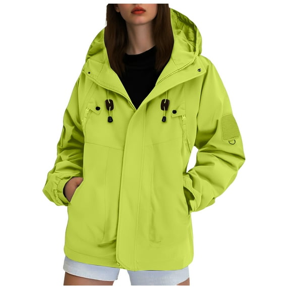 YDFCWXW Womens Waterproof Rain jacket with Hood Lightweight Windbreaker Raincoat Shell for Camping Hiking (Green, S)
