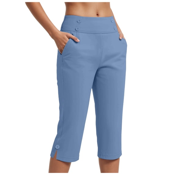 YDFCWXW Womens Yoga Capri Pants High Waist Wide Leg Capri Leggings Pull On Stretch Casual Capris with Pockets Blue, 3XL