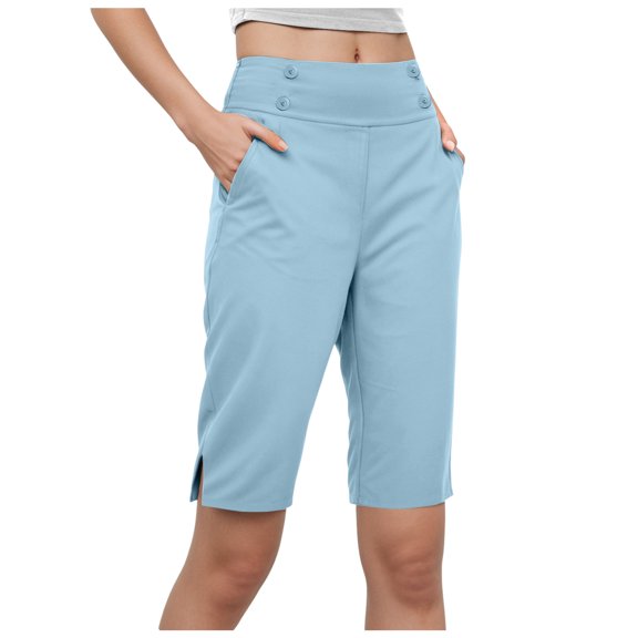 YDFCWXW Yoga Capris for Women Summer Stretchy High Waisted Stretch Casual Dressy Pants with Pockets Light Blue, S
