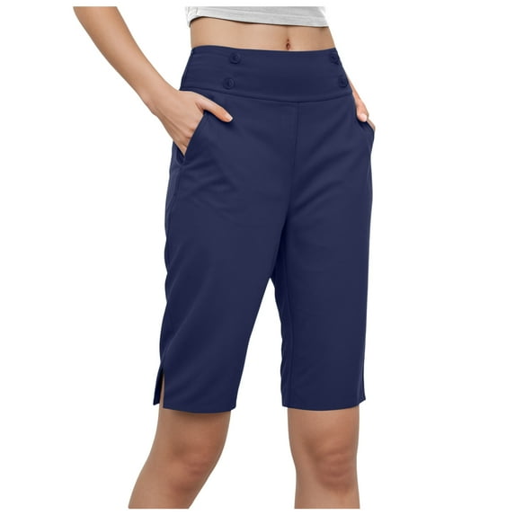 YDFCWXW Yoga Capris for Women Summer Stretchy High Waisted Stretch Casual Dressy Pants with Pockets Navy, XL
