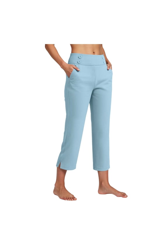Yoga Pants for Women Stretch High Waisted Casual Capris Work Out Pants Light Blue, 3XL