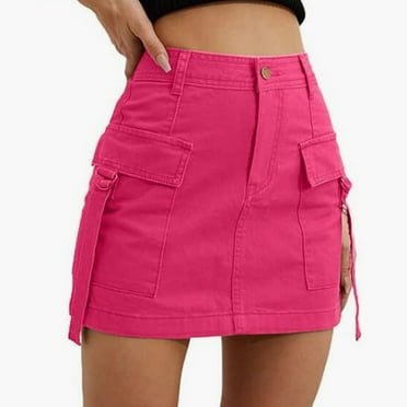 YDKZYMD 2024 Cargo Shorts for Women Casual Summer Skorts Skirts High Waisted Mini Short Skort with Pockets Y2K Hot Pink M