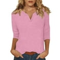 thumbnail image 1 of YDKZYMD 3/4 Sleeve T Shirt Women Trendy V Neck Shirts Fashion Elbow Sleeve Tops Solid Color Casual Fitting Petite Three Quarter Sleeve Loose Fit T Shirts Pink S, 1 of 5