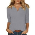 thumbnail image 1 of YDKZYMD 3/4 Sleeve T Shirt Women Trendy V Neck Shirts Fashion Elbow Sleeve Tops Solid Color Casual Fitting Petite Three Quarter Sleeve Loose Fit T Shirts Light Gray M, 1 of 6