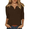 thumbnail image 1 of YDKZYMD 3/4 Sleeve T Shirt Women Trendy V Neck Shirts Fashion Elbow Sleeve Tops Solid Color Casual Fitting Petite Three Quarter Sleeve Loose Fit T Shirts Coffee M, 1 of 6