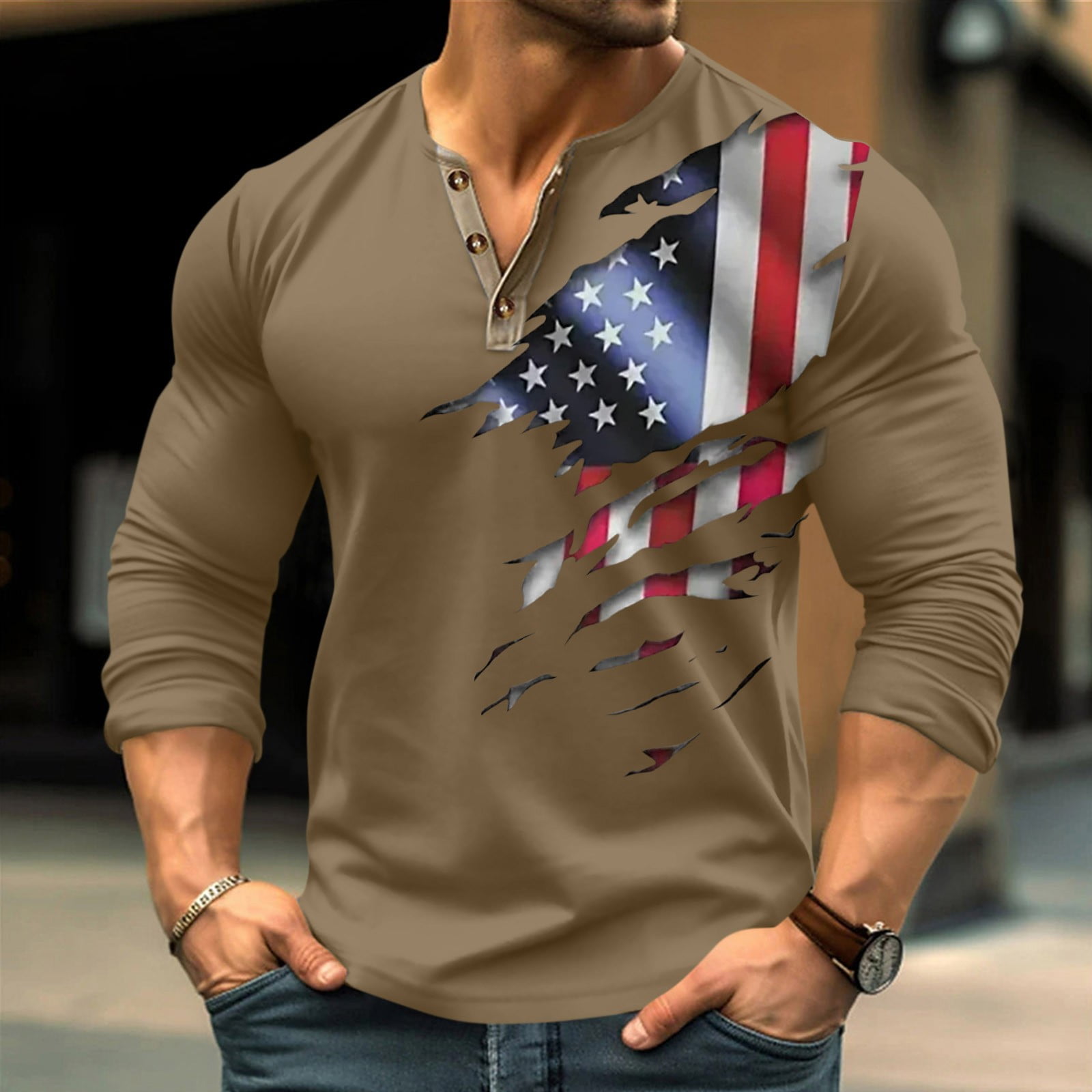 YDKZYMD 4th Of July Baseball Shirts Men 3/4 Sleeve Workout Shirts